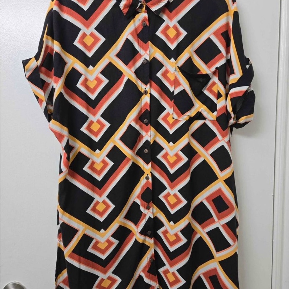 Geometric Patterned Button-Up Dress - Picture 2 of 10